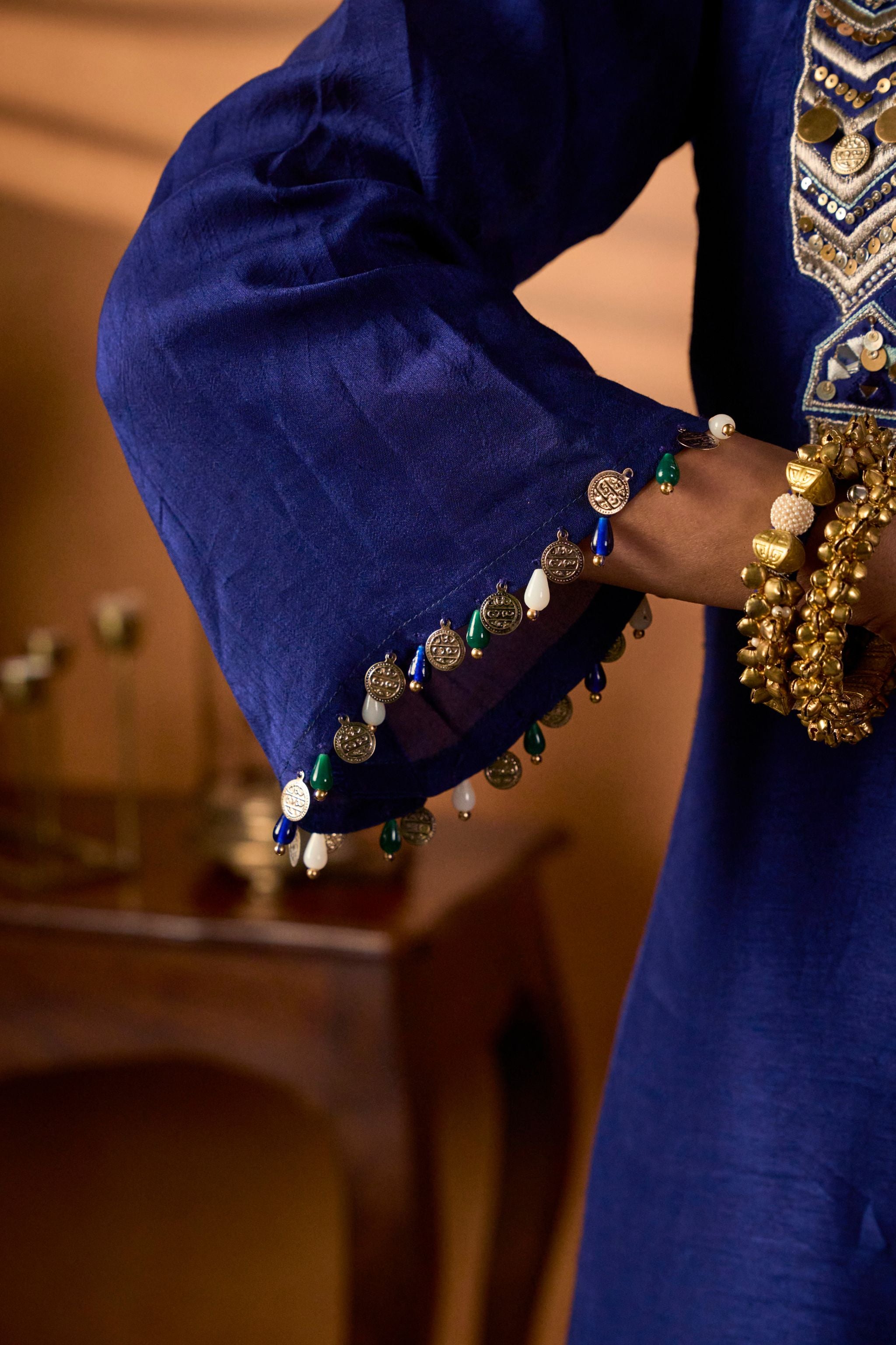 Embroidered Blue Kaftan Dress