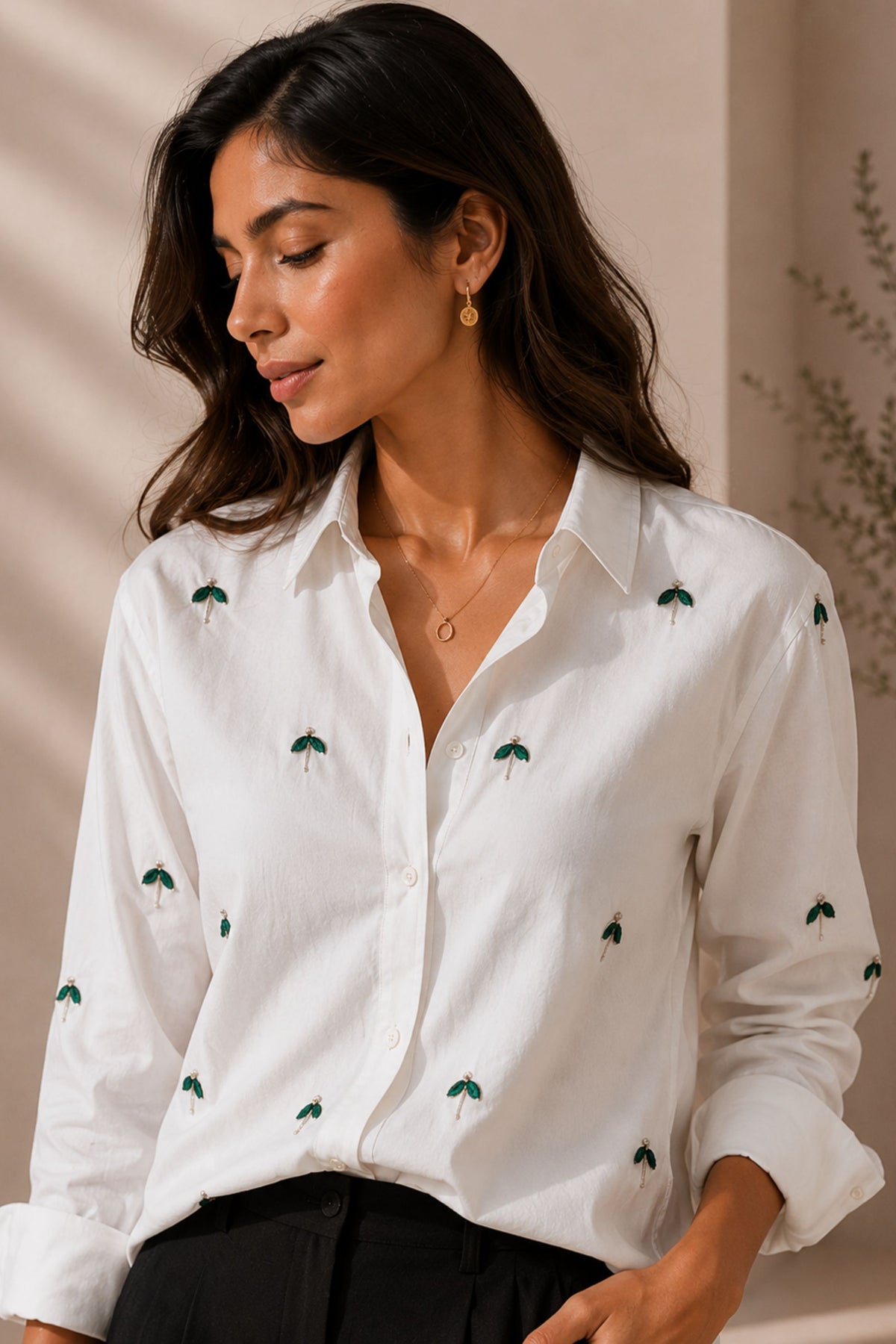 Emerald Petal Embellished Shirt