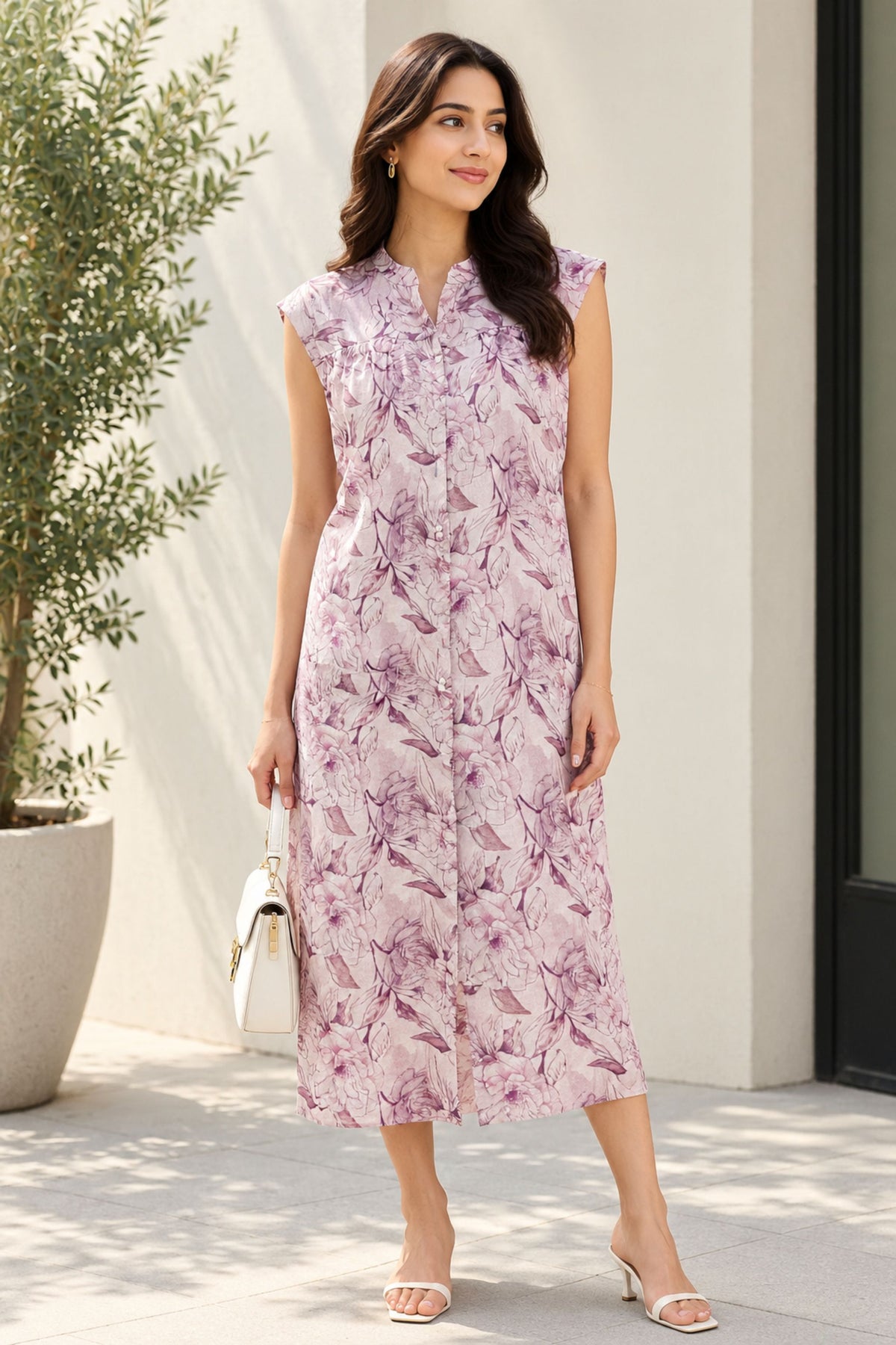 Lavender Bloom Printed Shirt Dress