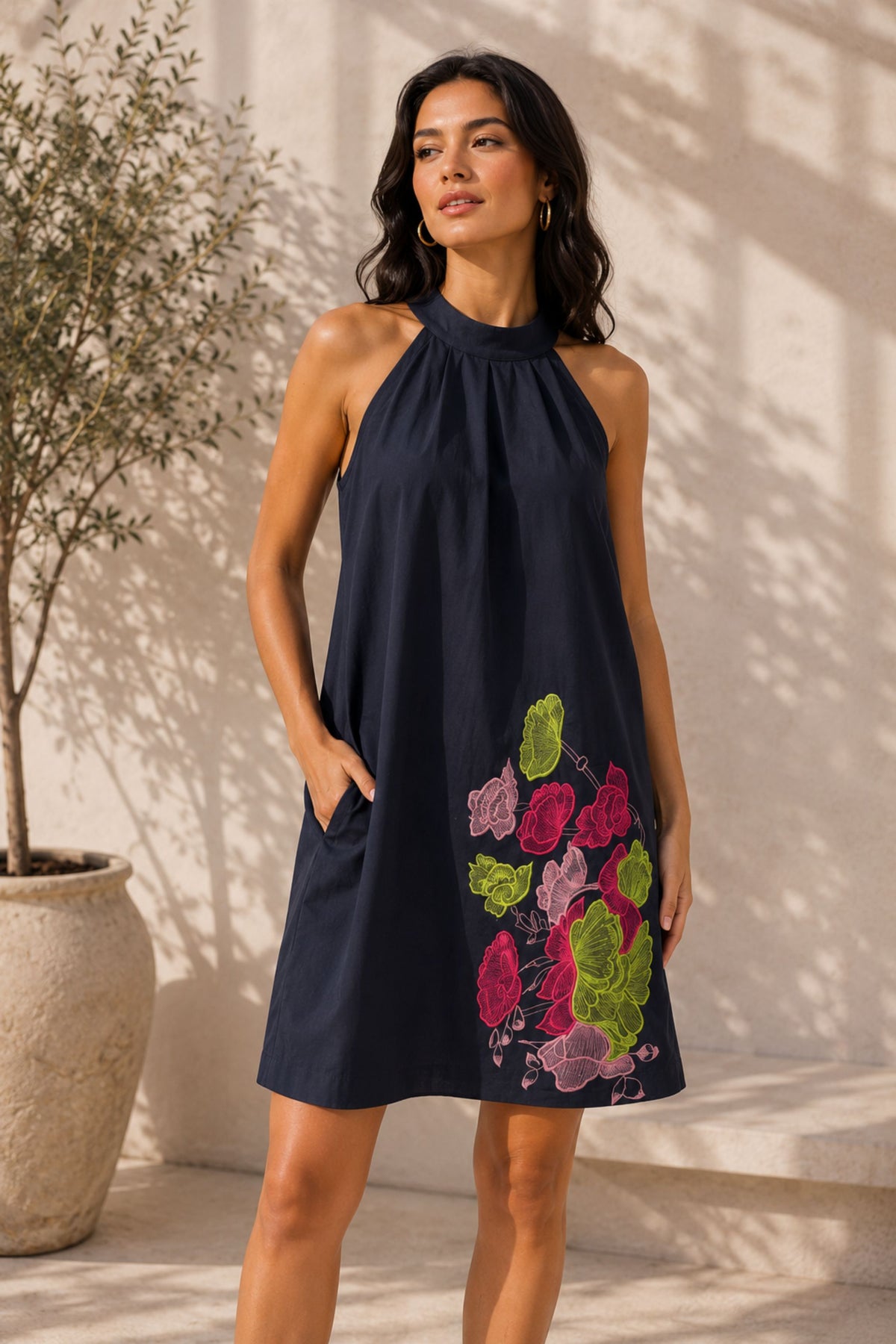 Neon Bloom Trapeze Dress