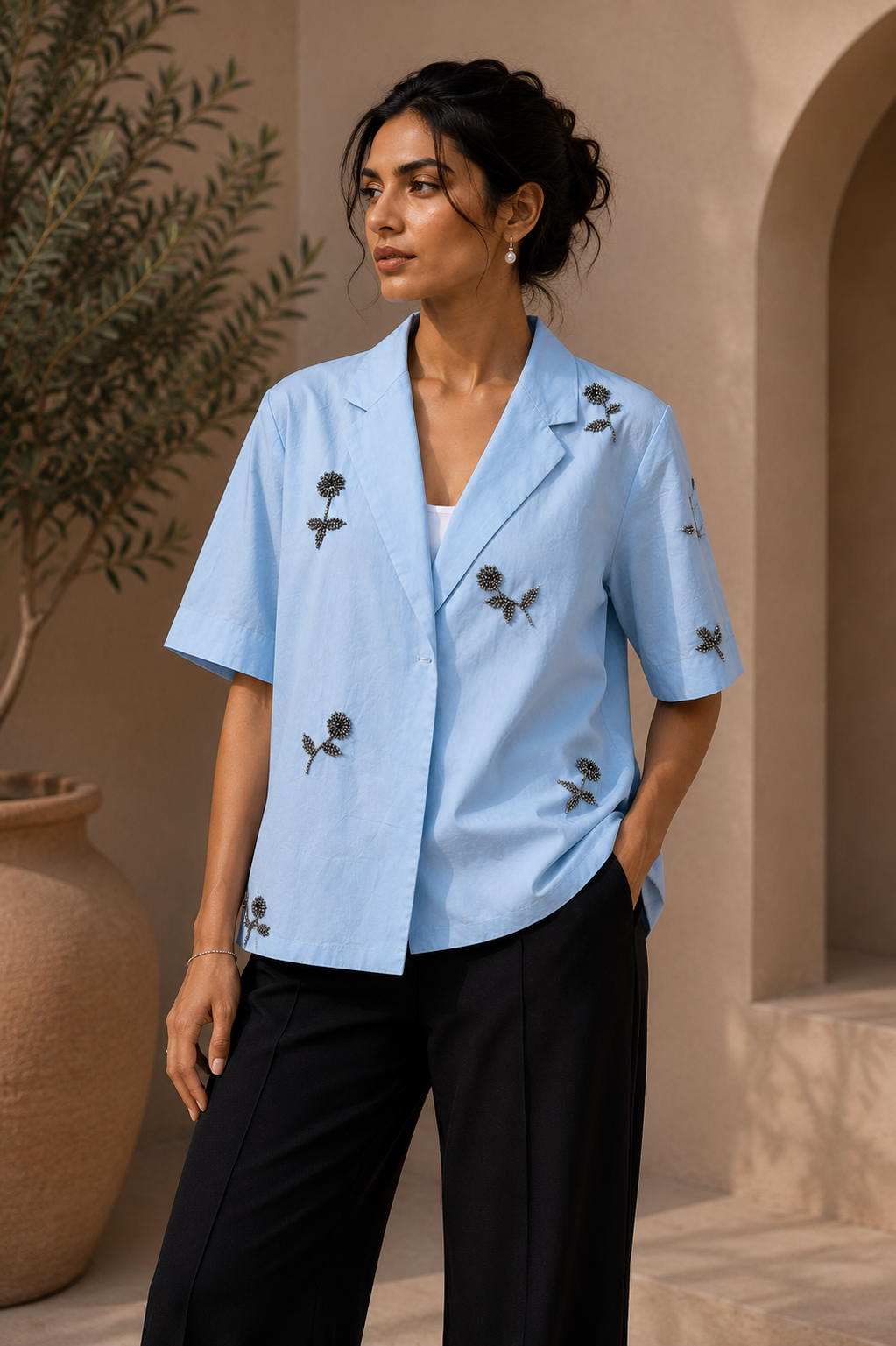 Celeste Embellished Short-Sleeve Blazer