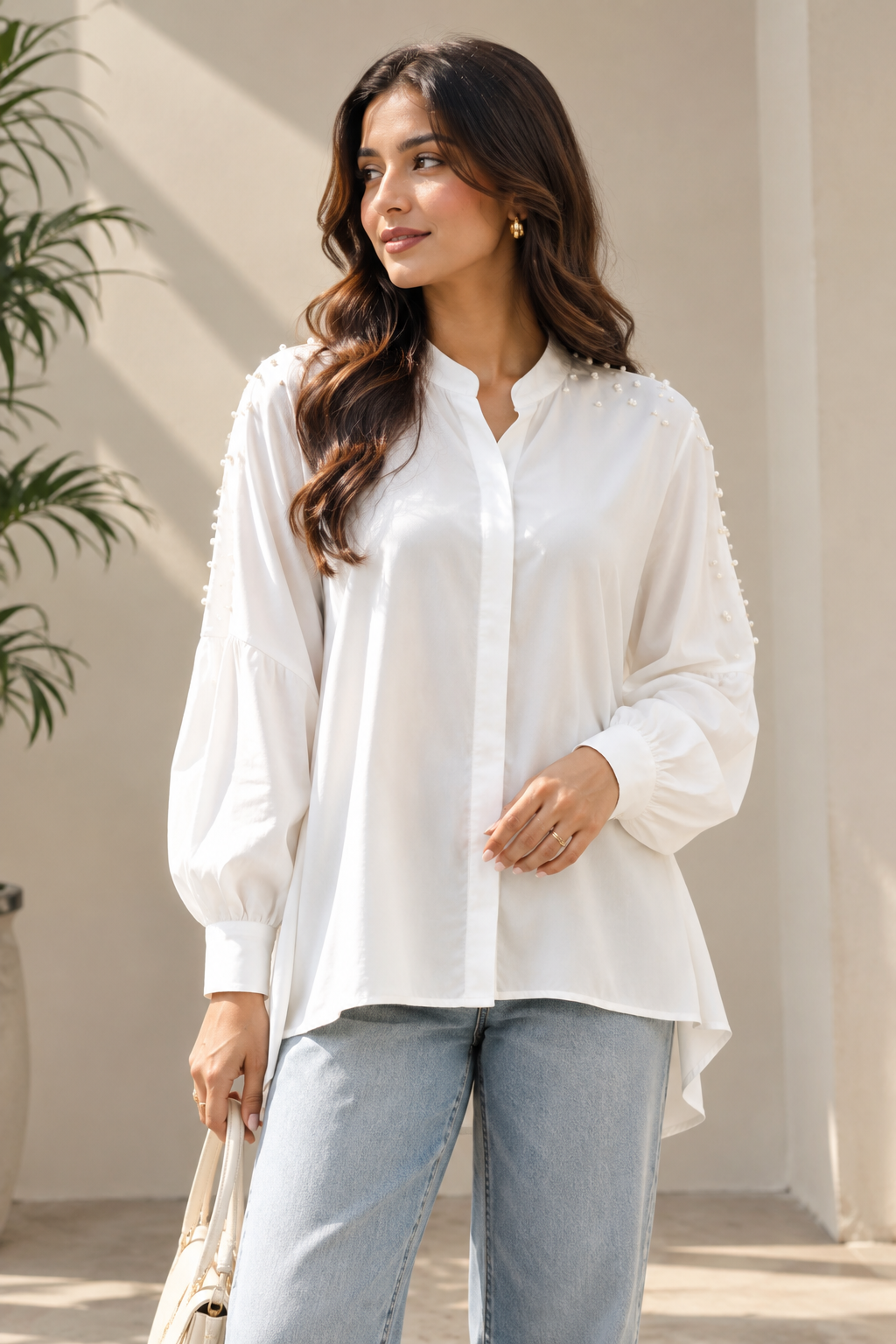 Pearl Detail White Shirt