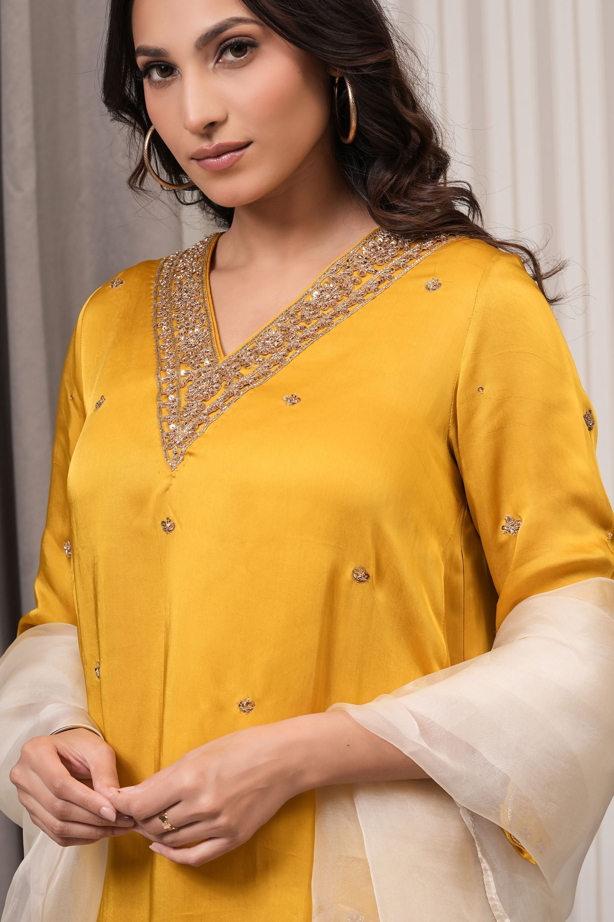 Silk A-line Suit Set - Yellow